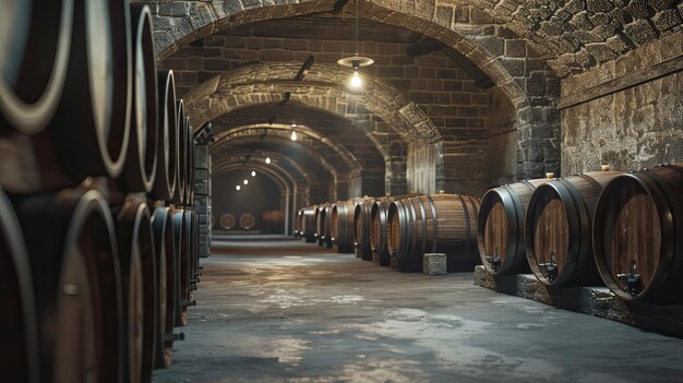 rustic warehouse with barrels of wine