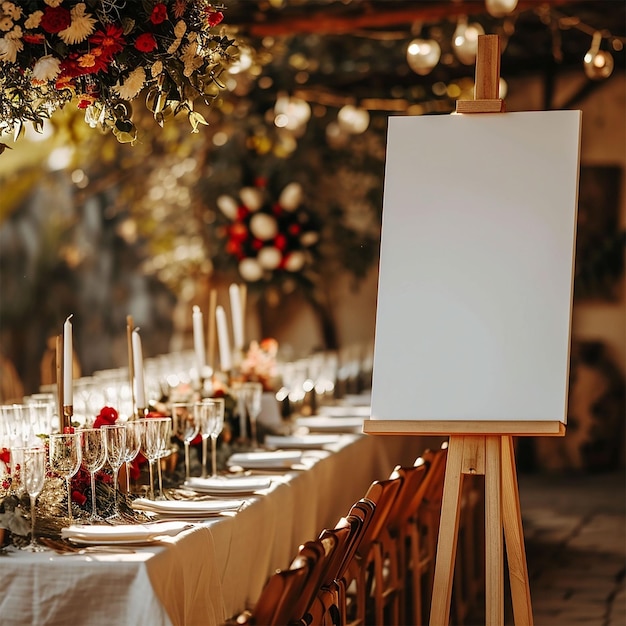 Foto mockup di cartello bianco per matrimonio rustico