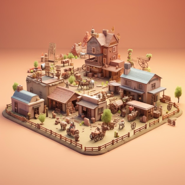 Rustic Western Cowboy Town 3d illustration