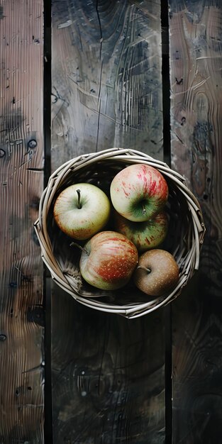 Photo rustic wicker basket with apples