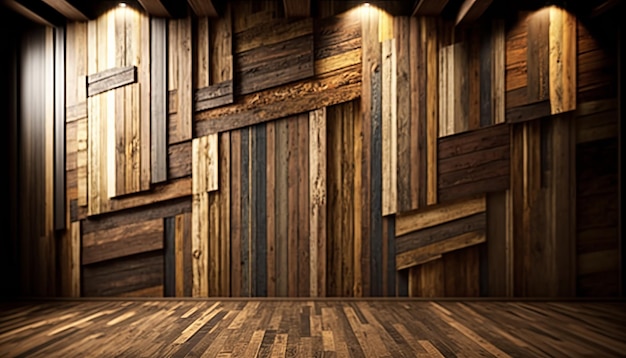 Rustic Wood Paneling in Natural Colors. AI generative.