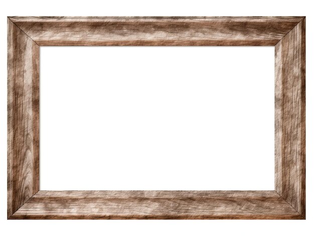 Photo rustic wood photo frame isolated on white retro decoration element with rough brown texture