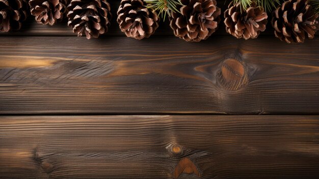 Rustic Wood and Pine Cones Cozy natural and festive with copy space