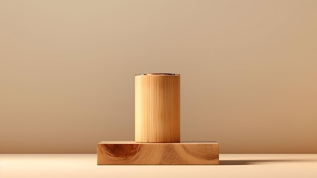 Rustic wood podium on beige background Minimal scene Ai Generative
