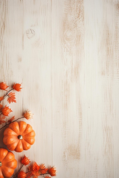 Photo rustic wood pumpkin flat lay background ai generated