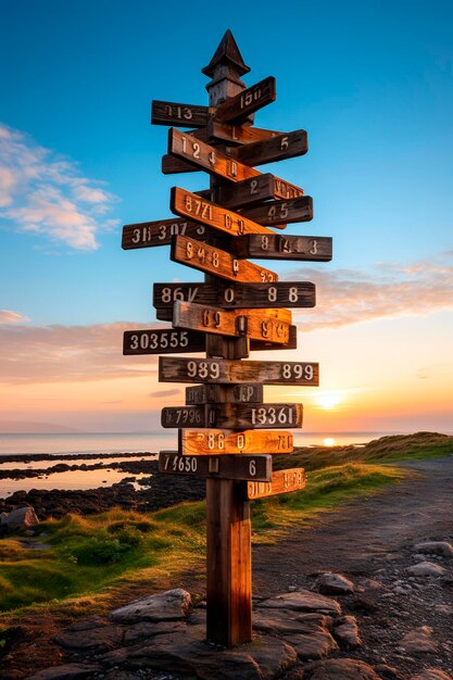 Rustic Wooden Arrows Signpost at a Crossroads