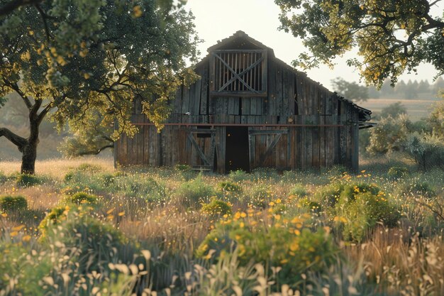 Photo rustic wooden barns in rural settings