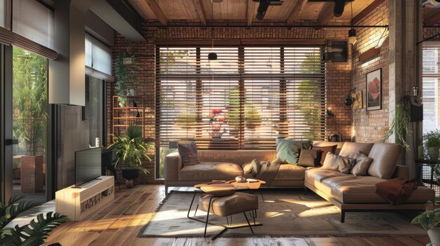 Rustic Wooden Blinds in Cozy Interior