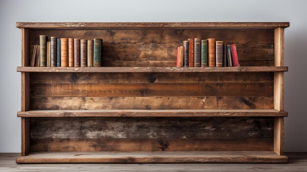 Foto libreria rustica in legno su sfondo bianco