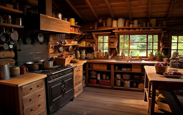 Rustic Wooden Cabin Kitchen