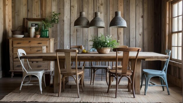 Foto sala da pranzo rustica in legno con fascino