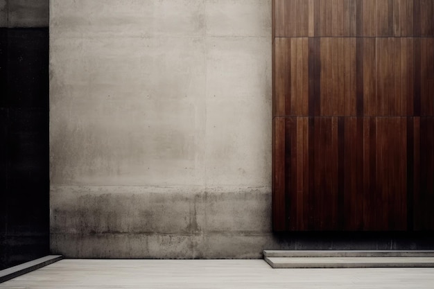 Rustic Wooden Door Standing Next to a Modern Cement Wall Generative AI
