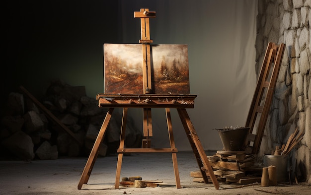 The Rustic Wooden Easel and Its Canvas