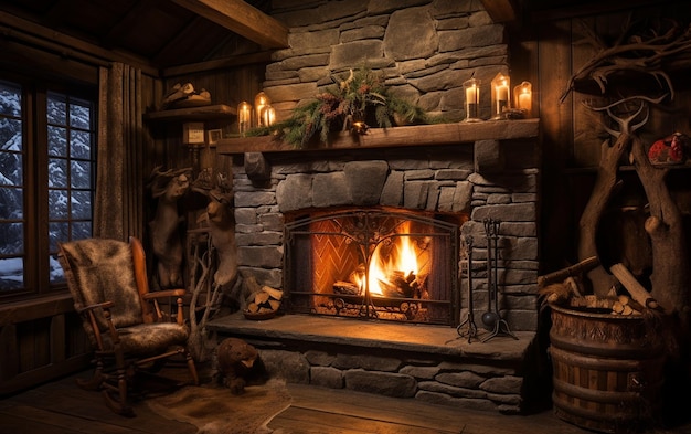 Rustic Wooden Fireplace Fireside