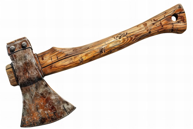 Photo rustic wooden handled axe with weathered metal blade