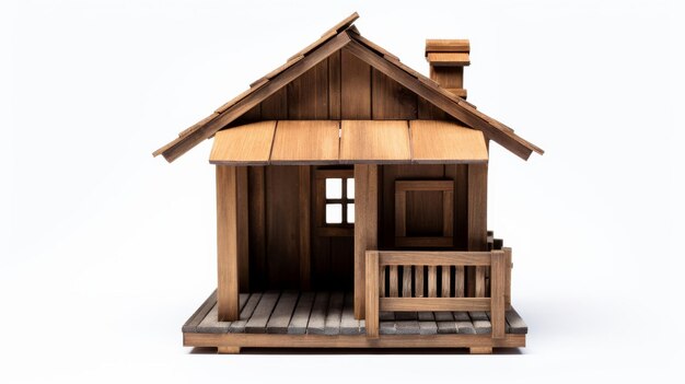 Rustic Wooden Pet House on White Background