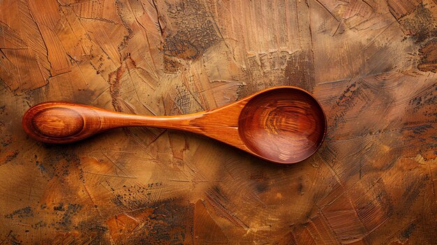 Photo rustic wooden spoon on a dark brown textured background top view