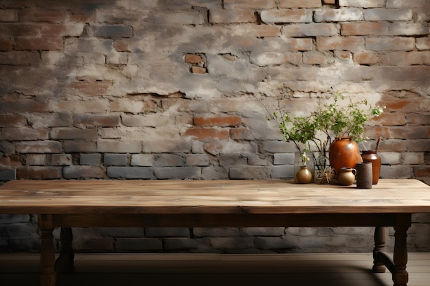 Rustic Wooden Table for Product Display in Modern Studio