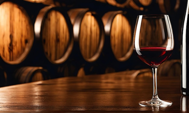 Rustic wooden table with wine glass