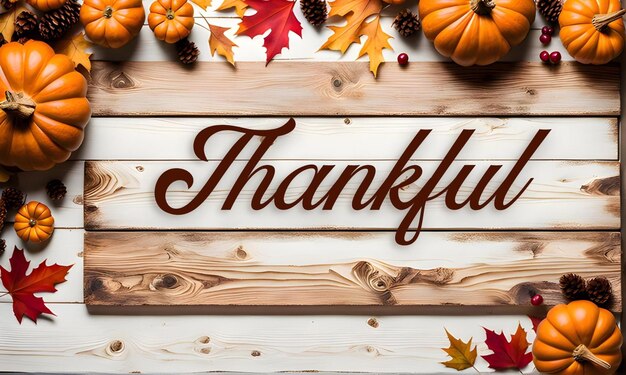 Photo rustic wooden of thankful on wood background