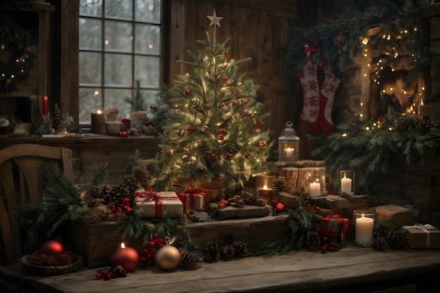 Rustic Woodland Christmas Scene