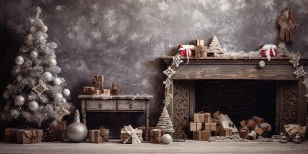 Рождественский интерьер в деревенском стиле с праздничными украшениями ручной работы для уютного дома
