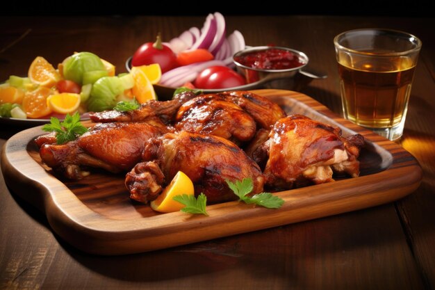 Photo rusticstyle platter with bourbon bbq chicken