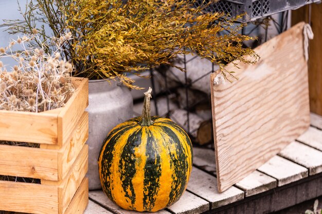 Foto rustiek herfstdecor tegen een witte houten achtergrond