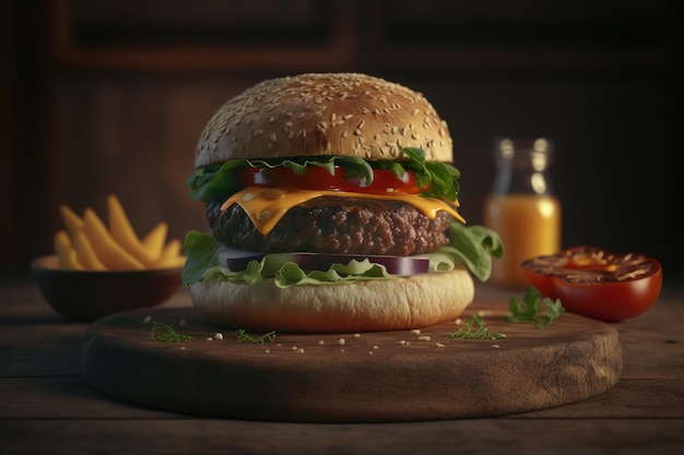 Rustieke Beef Burger Illustratie AI Generatief