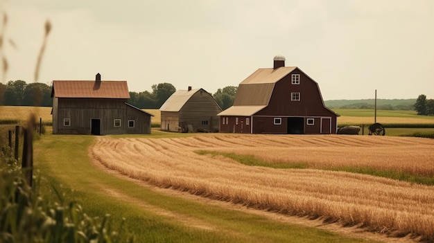 Rustieke boerderij op veld generatieve ai