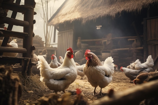 Rustieke boerderijscene met kippen voor landbouw- en veehouderij
