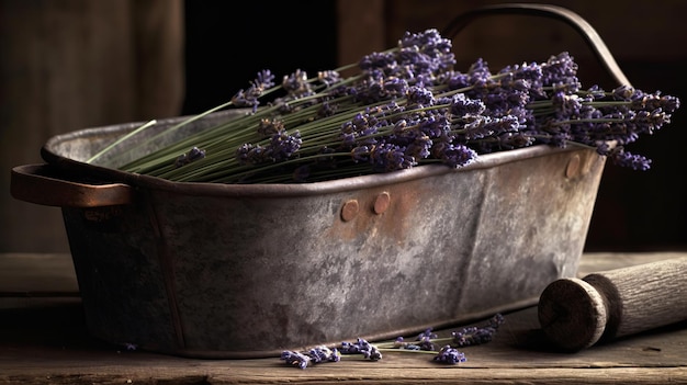 Rustieke charme van een lavendel AI gegenereerd