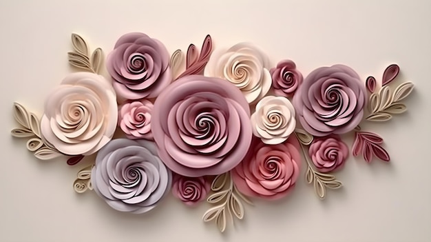 Rustieke elegantie Een trapsgewijze boeket van getextureerde 3D-papier Quilled Roses