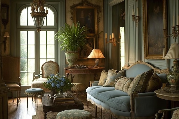 Foto rustieke elegantie franse landelijke woonkamer