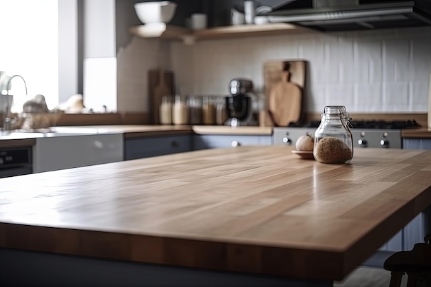 Rustieke keuken met een houten aanrechtblad en fornuis Generative AI