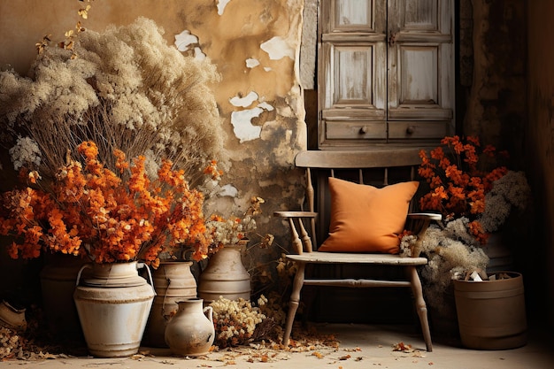 Foto rustieke oranje herfstwarmte en nostalgie het zou rustieke elementen kunnen bevatten zoals verweerd houtgegenereerd met ai