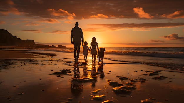 Foto rustig beeld van vader en moeder zittend op stranddeken genietend van warm zonlicht als hun zoon