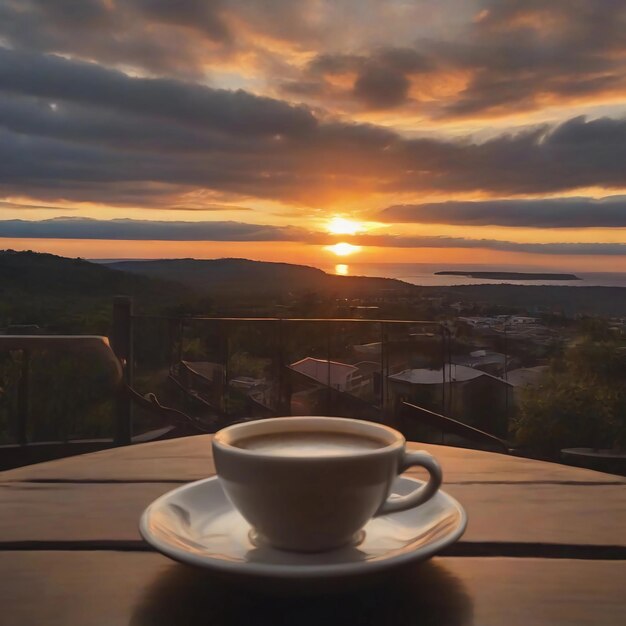 rustig een kop koffie drinken met uitzicht op de zonsondergang