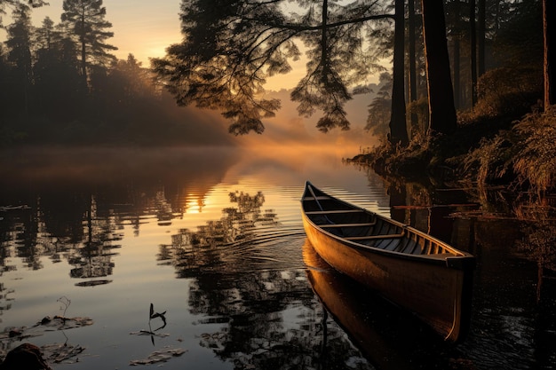 Rustig meer bij zonsopgang gouden reflexen generatieve IA