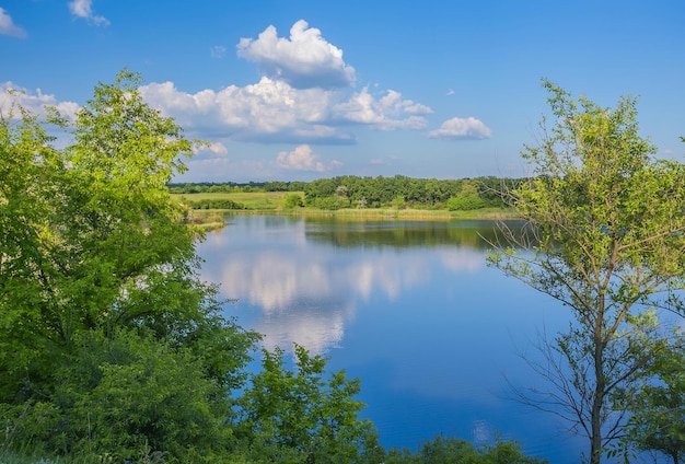 Rustig mooi landelijk landschap met een meer