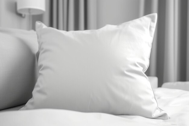 Rustig wit kussensloopmodel op bed vooraanzicht in de slaapkamer