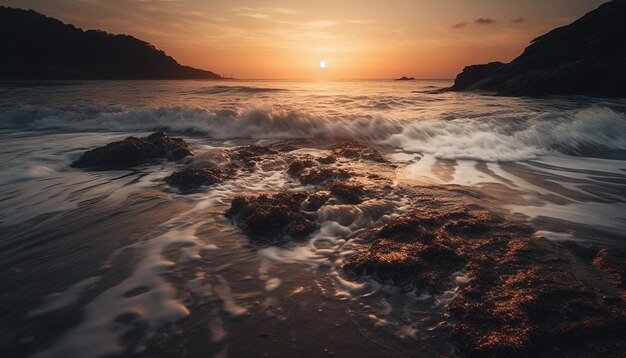 Rustig zeegezicht bij zonsondergang horizon over water, niet-stedelijke scène gegenereerd door kunstmatige intelligentie