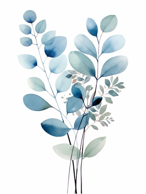 Rustige aquarel botanische illustratie in koele blauwe tinten