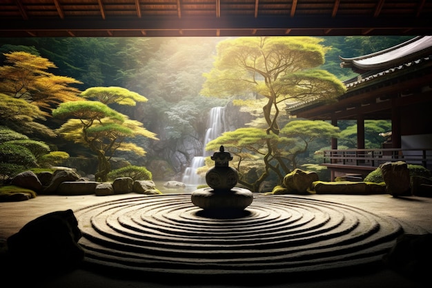 Rustige Japanse Zen Tuinscene Generatieve AI