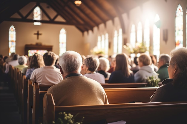 Foto rustige kerk op de paasmorgen met de komst van de gemeente