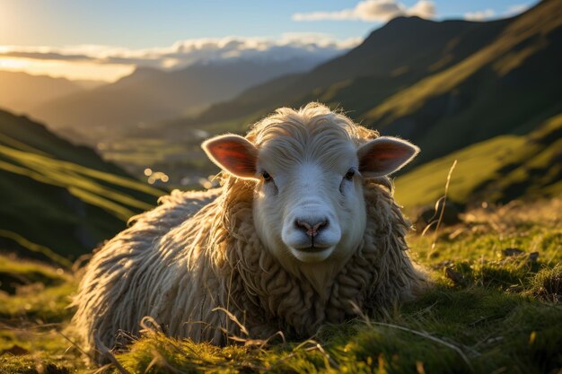 Rustige kudde witte schapen in het groene veld generatieve IA