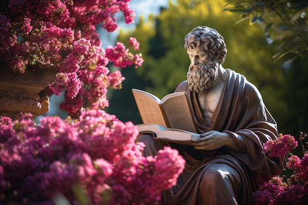 Foto rustige leringen epicurus' filosofische oase in een groene tuin