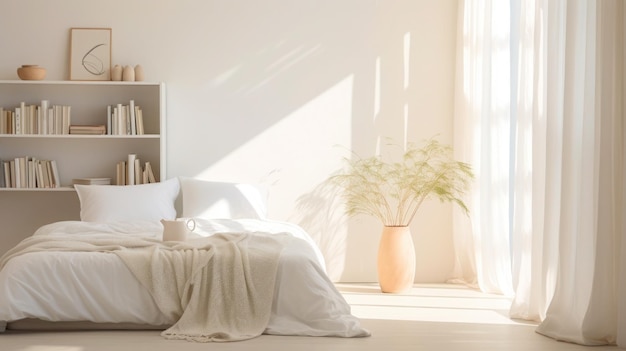Rustige minimalist die rust vindt in een minimale slaapkamer