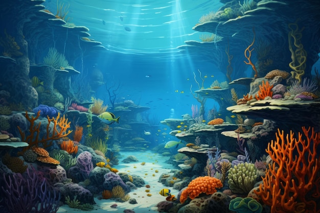 Rustige onderwaterwereld vol leven, aangeboden door Generatieve AI