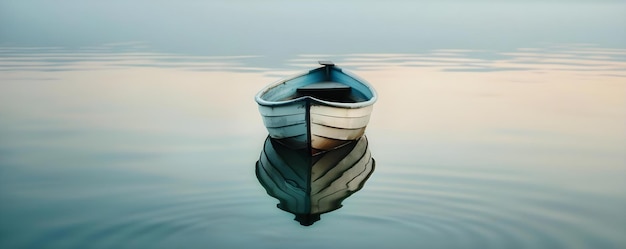 Rustige scène Een boot die glijdt op rustig water Concept Natuurfotografie Ontspannend landschap Serene wateren Vreedzame sfeer